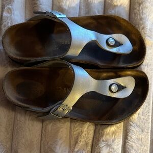 Birkenstock Silver and Brown Sandals